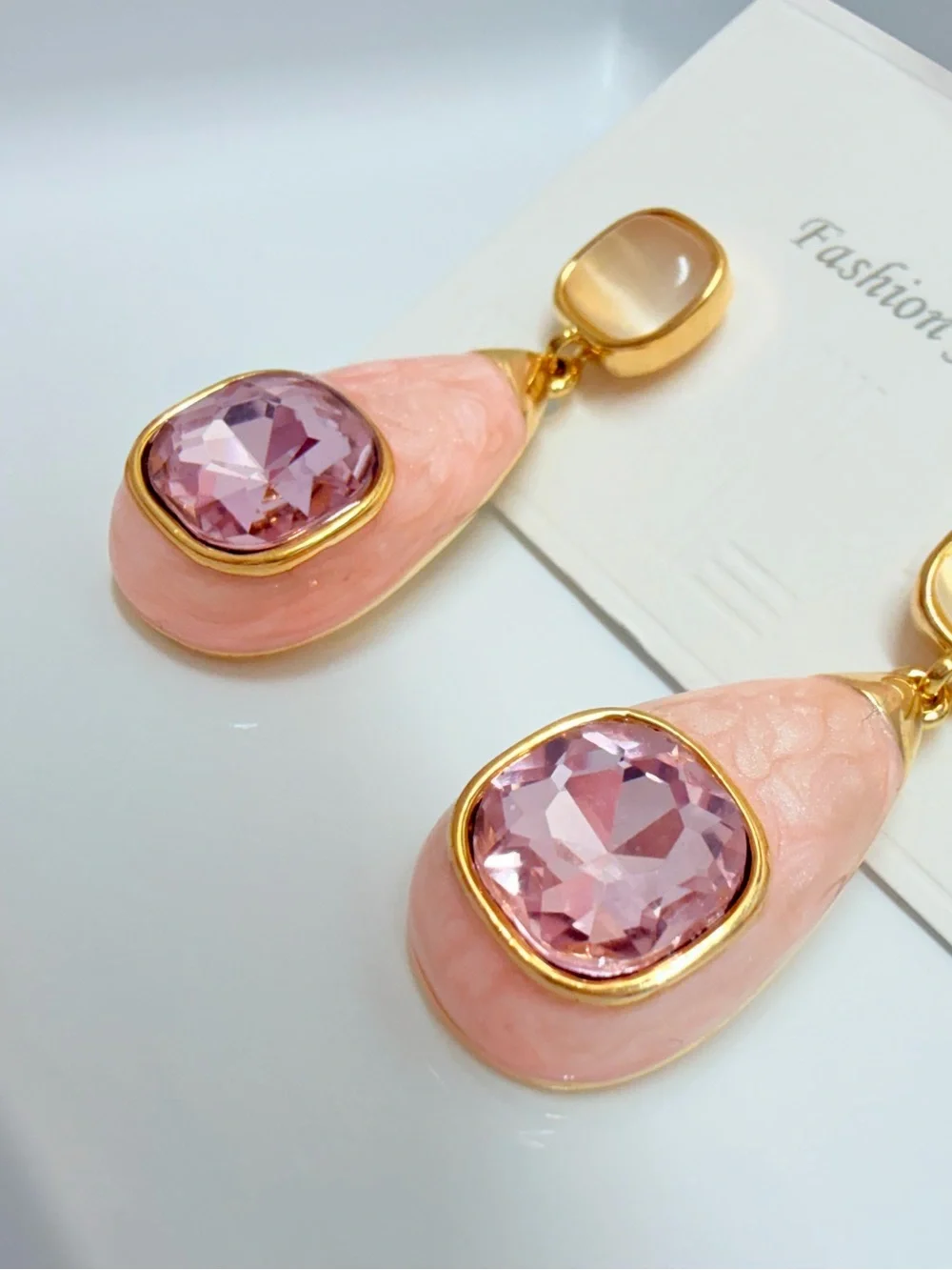 Pink Teardrop Earrings with Faceted Lilac Stones Lead and nickol free